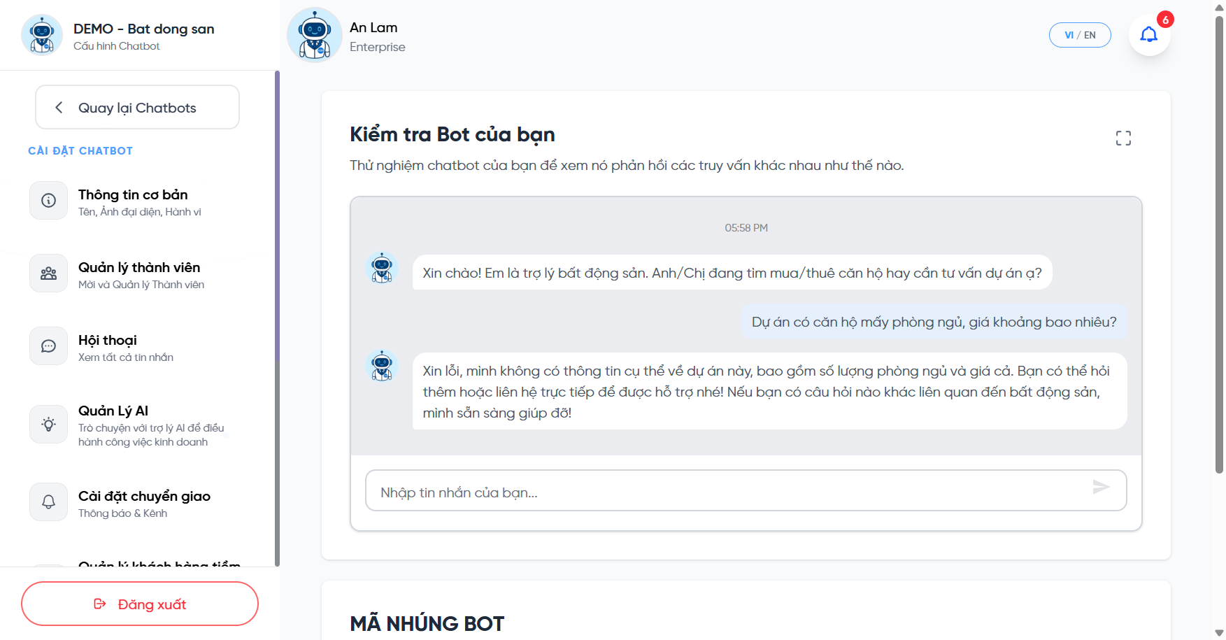 Chat thử với bot
